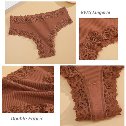 3PCS/Set Women Cotton Seamless Panties Sexy Lace Brazilian Panties Low Rise Soft Breathable Lingerie for Female G-String Briefs