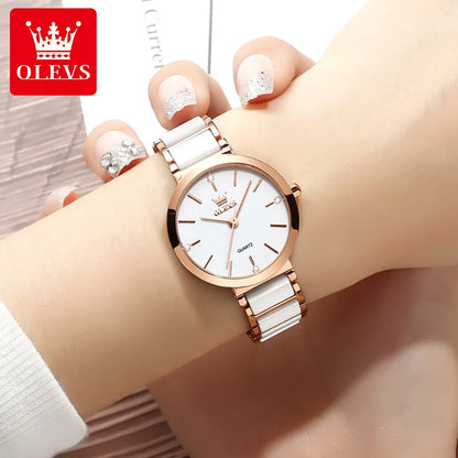 OLEVS Rose Gold Square Women's Watch | Luxury Quartz Wrist Watch, Ceramic Band, Water Resistant