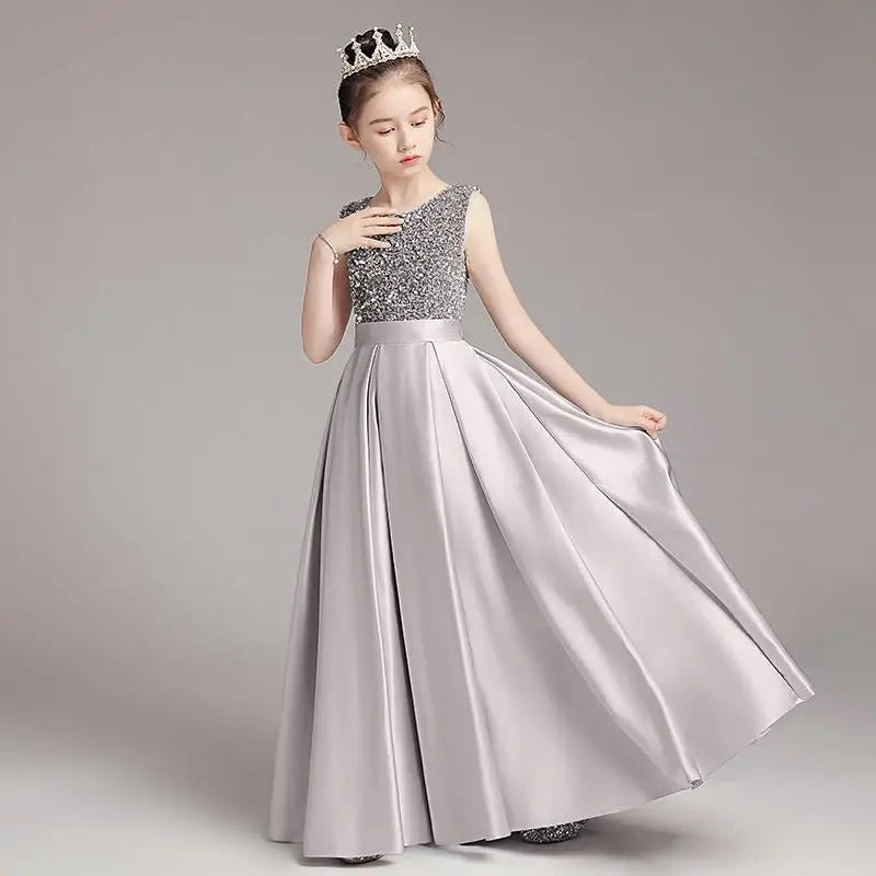 2024 Baby Girls Piano Competition Costume | Princess Evening & Birthday Party Dresses | Children's Fashion Gifts Light Gray