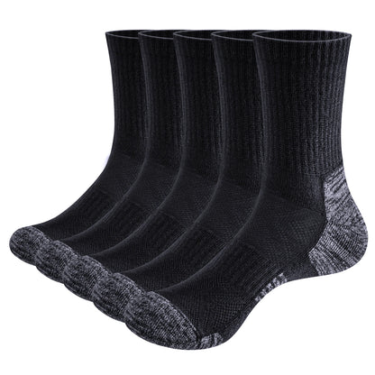 YUEDGE Women's Socks Moisture Wicking Breathable Cotton Cushioned Crew Socks Casual Athletic Sports Socks for Women Size 34-44 5 Pairs Black