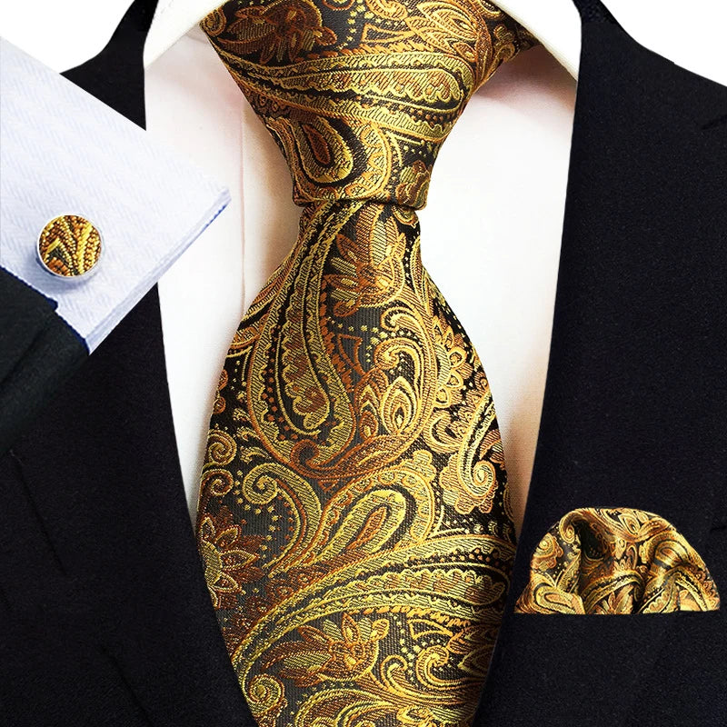 Men’s Paisley Three-Piece Suit Accessories Set – Tie, Square Scarf & Cufflinks TZ-E01