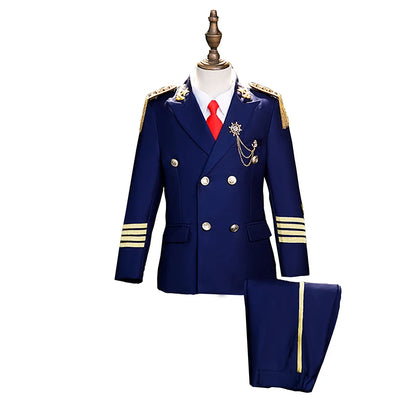 Children's Captain Air Junior Uniform Suit - Boys' Catwalk Fashion Performance Costume with Jacket, Pants & Tie