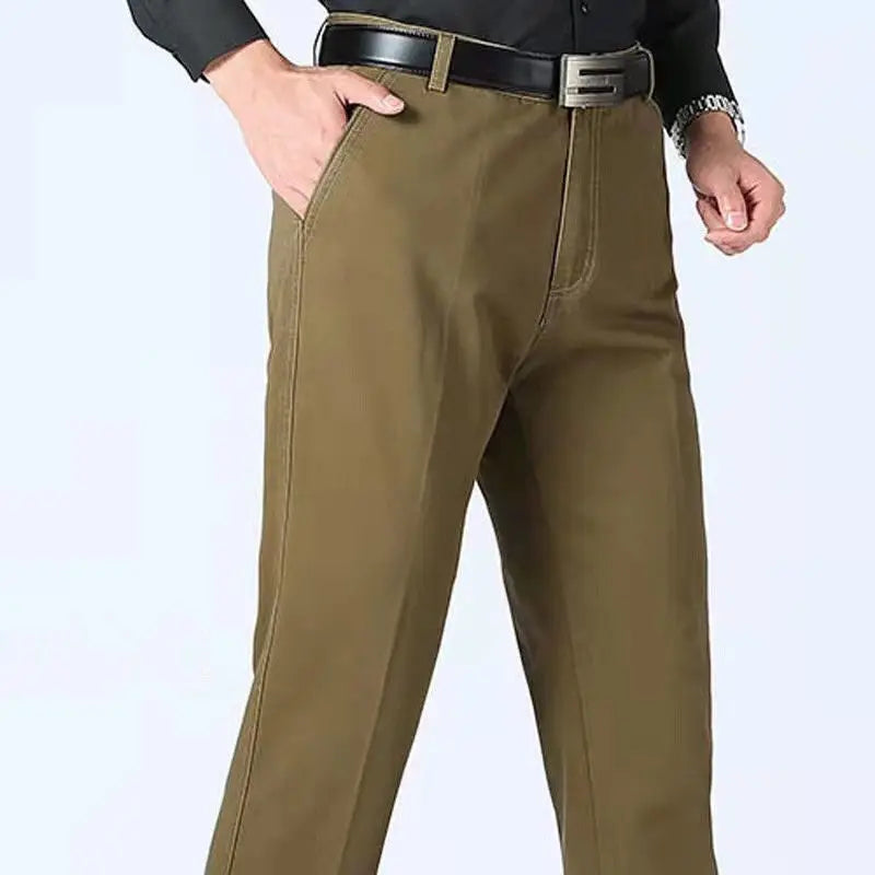 Summer Thin Pants Men's 100% Cotton Autumn Thick Trousers Fashion Brand Cargo Pants Smart Casual Solid Khaki Gray Suit Pant Khaki-Thick