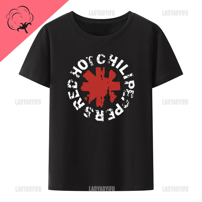 Vintage style RED HOT CHILLI PEPPERS PUNK ROCK T Shirt Men Women Short-sleev Print Tops Fashion Streetwear Cotton Tops 8019307-black