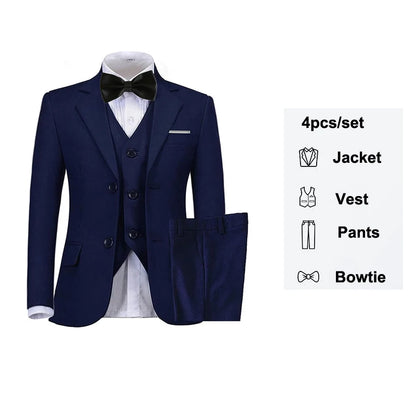 Boys' Slim Fit Black Navy Suits - Ring Bearer Outfit & Performance Costume for Children navy (bowtie)4pcs