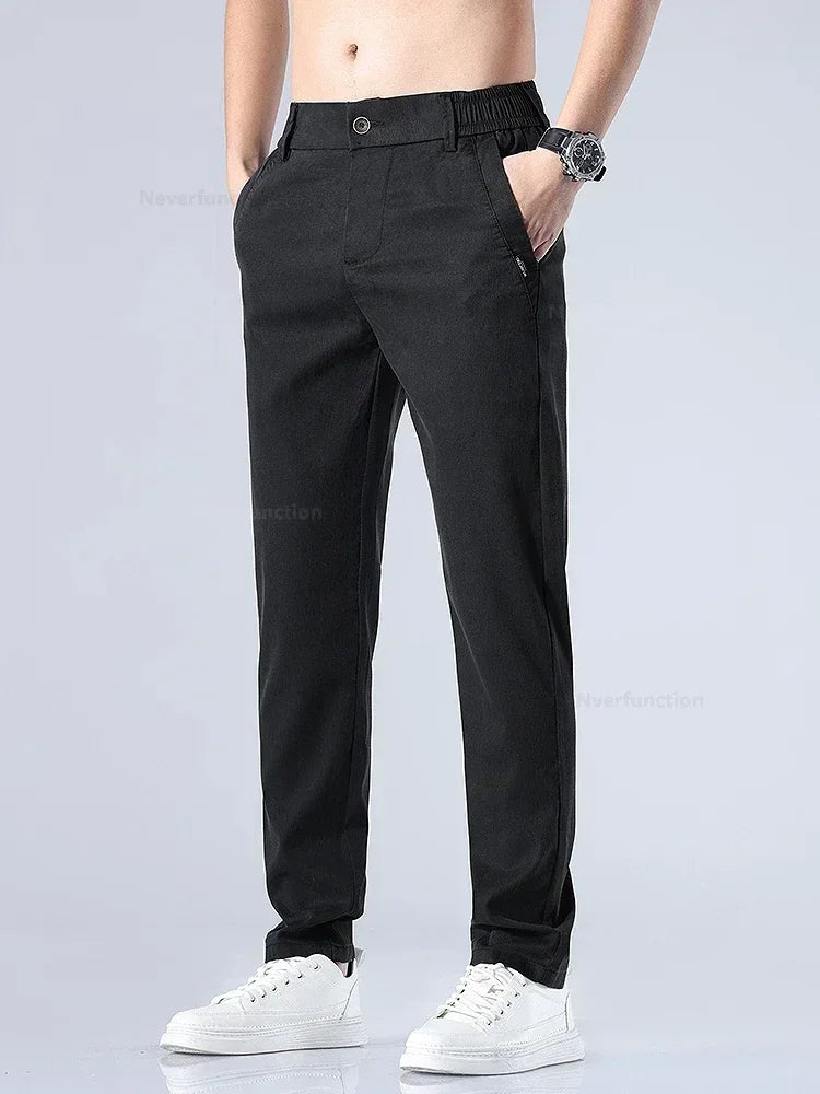 Summer New Ultra-thin Lyocell Casual Pants for Men Soft Straight Slim Stretch Fashion Casual Long Pants Classic Style Male