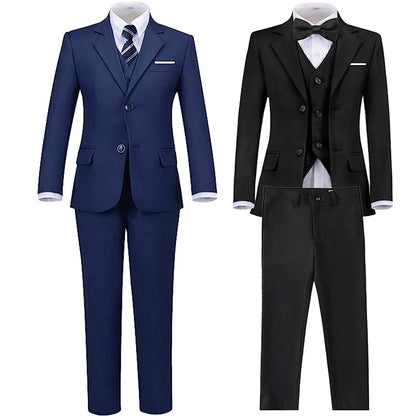 Boys' Slim Fit Black Navy Suits - Ring Bearer Outfit & Performance Costume for Children