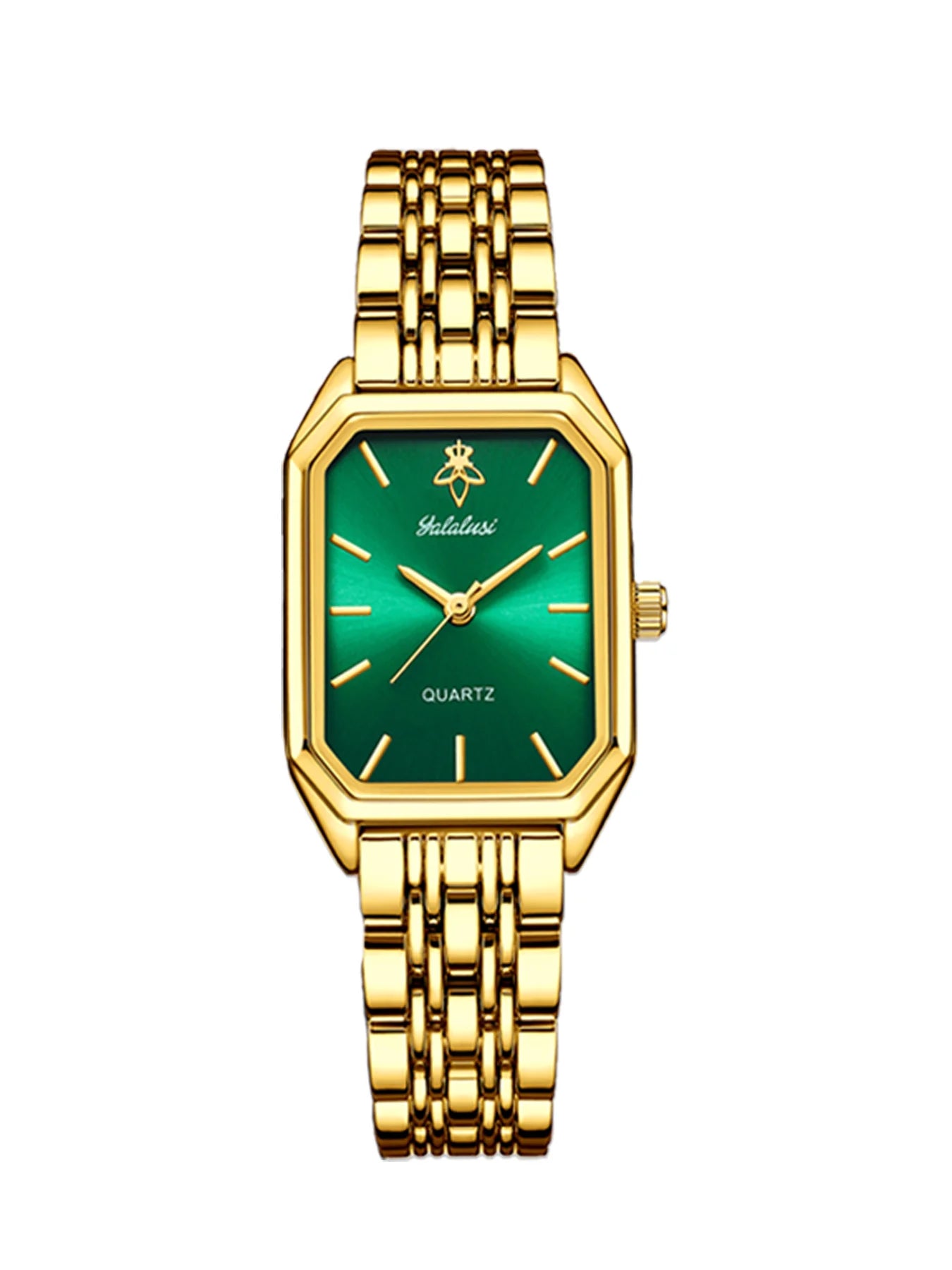 YaLaLuSi Women's Gold-Plated Quartz Watch - Water-Resistant, Butterfly Clasp, Gift Box Included Gold Green