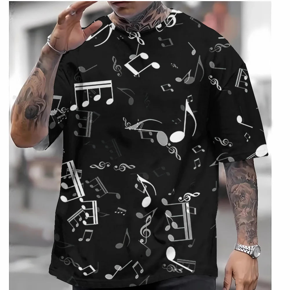 2024 Men's T-Shirt Music Piano Simple T Shirt For Men Summer 3d Print Basic Short Sleep Loose Breathable Top Tee Men Clothing C01-HY16631