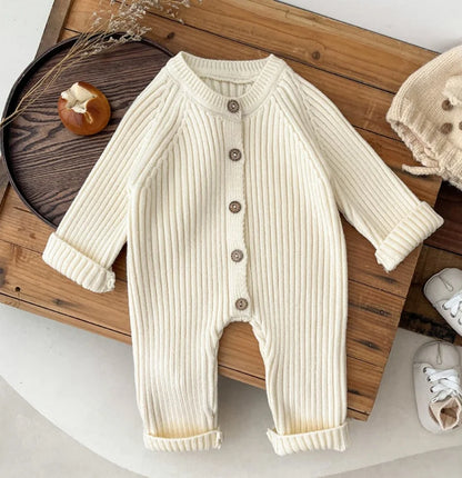 Personalized Solid Knitting Cotton Long Sleeve Outfit Toddler Baby Boys Girl Romper Spring Autumn Newborn Baby Girls Jumpsuit