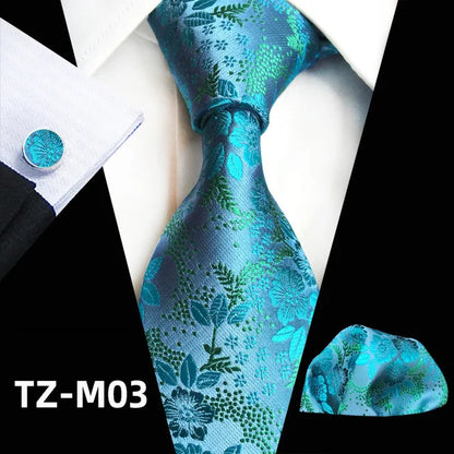 Floral Pink Silk Tie Set for Men – Wedding & Party Neck Tie with Handkerchief, Brooch, and Cufflinks TZ-M03