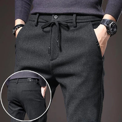 Plus Fleece Thicken Men's Casual Sport Pants Streetwear Fashion Autumn Winter New Male Clothing New Solid Full Straight Trousers