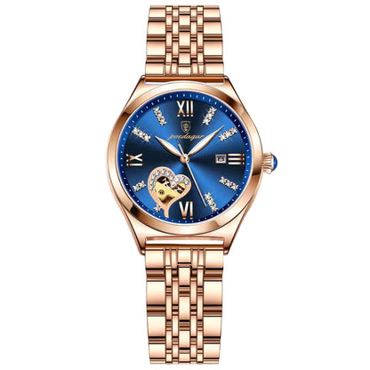 POEDAGAR Women's Rose Gold Stainless Steel Waterproof Quartz Watch - Romantic Gift for Girlfriends Blue