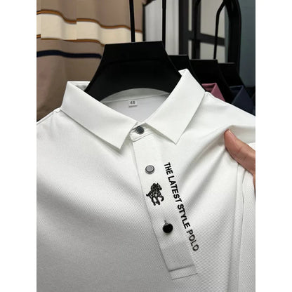 High-end Brand New Summer Solid Color High Quality Short Sleeve Polo Men's Fashion Business Casual Traceless Casual Printing