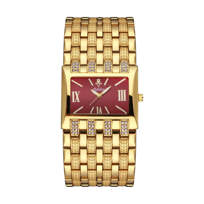 Yalalusi Women’s Luxury Watch – Rectangle Gold Case with Black Dial & Crystal Drilling – Ion Plating & Gift Box – Best Seller 2024 Gold Red