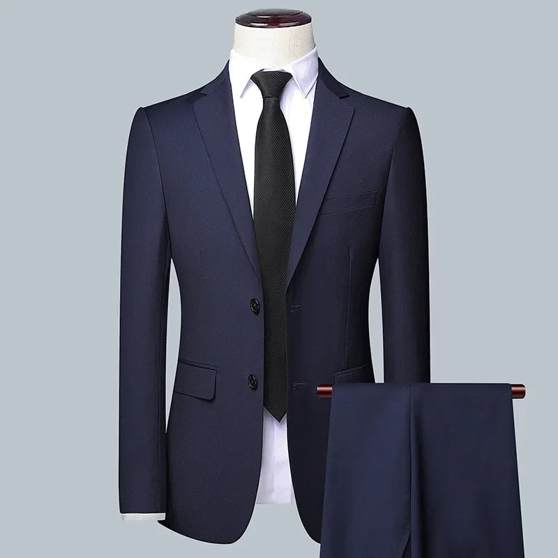 High Quality 3-Piece Suit Set for Men - Blazer, Waistcoat, and Trousers | Slim Fit Business & Interview Attire blue-2pc