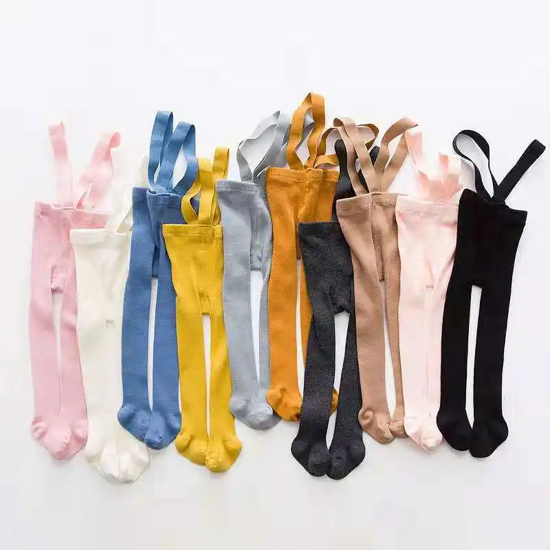 Newborn Baby Girl Tights Pantyhose High Waist Rib Knitted Leggings Bib Overall Pants Footed Tights Leggings Stockings