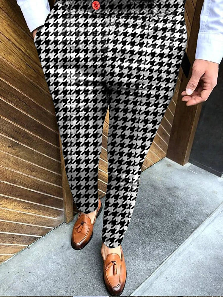 Spring Retro Pattern Print Straight Long Pants Men Casual Business Mid Waist Zipper Suit Trousers Mens Autumn Fashion Streetwear 09 Print