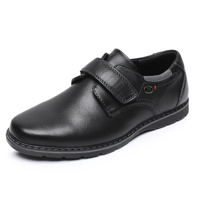 Children's Black Leather School Shoes - Cowhide Spring & Autumn Breathable British Style Shoes for Boys & Girls B1960-Black