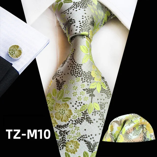 Floral Pink Silk Tie Set for Men – Wedding & Party Neck Tie with Handkerchief, Brooch, and Cufflinks TZ-M10