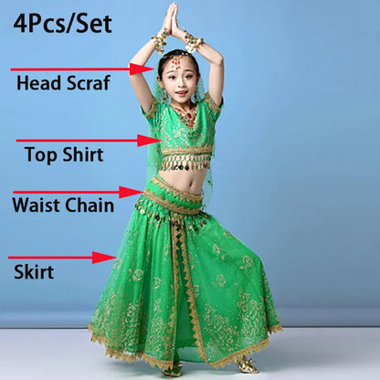 Girls' Indian Belly Dance Costume Set – Bollywood Dance Performance Outfit Green