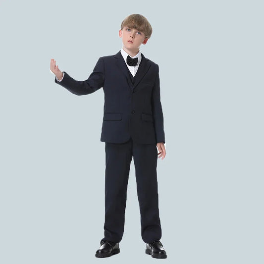 Boys 3-Piece Formal Suit for Weddings & Parties | Spring Autumn Host Costume | Blue Blazer, Vest & Pants Set | Sizes 7-13Y