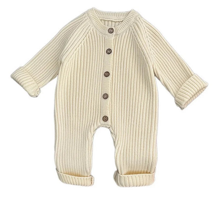 Personalized Solid Knitting Cotton Long Sleeve Outfit Toddler Baby Boys Girl Romper Spring Autumn Newborn Baby Girls Jumpsuit