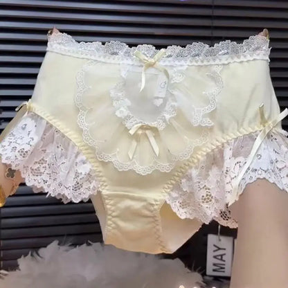 Oversized 95kg French Princess Lolita Triangle Panties Lace Bow Hollow Fairy Briefs High Waist Sweet Sexy Girls Underwear New