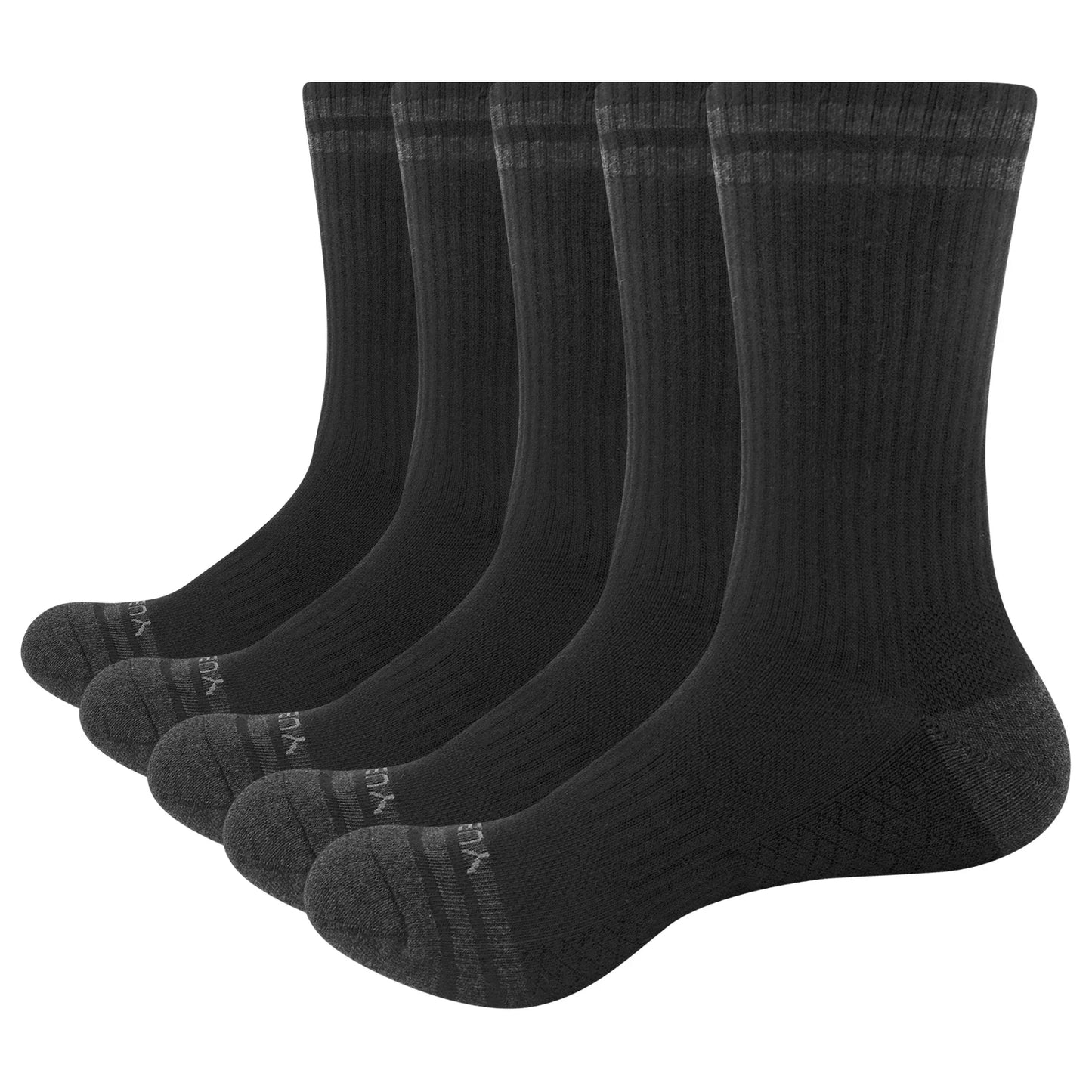 YUEDGE Mens Moisture Wicking Training Athletic Socks Anti Sweat Cotton Cushioned Quarter Fitness Socks for Size 37-46,5Pair 5 Pair Black