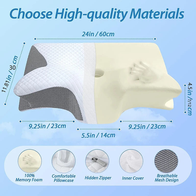 1pc 2-in-1 Ergonomic Memory Foam Cervical Pillow – Orthopedic Contour Neck Support