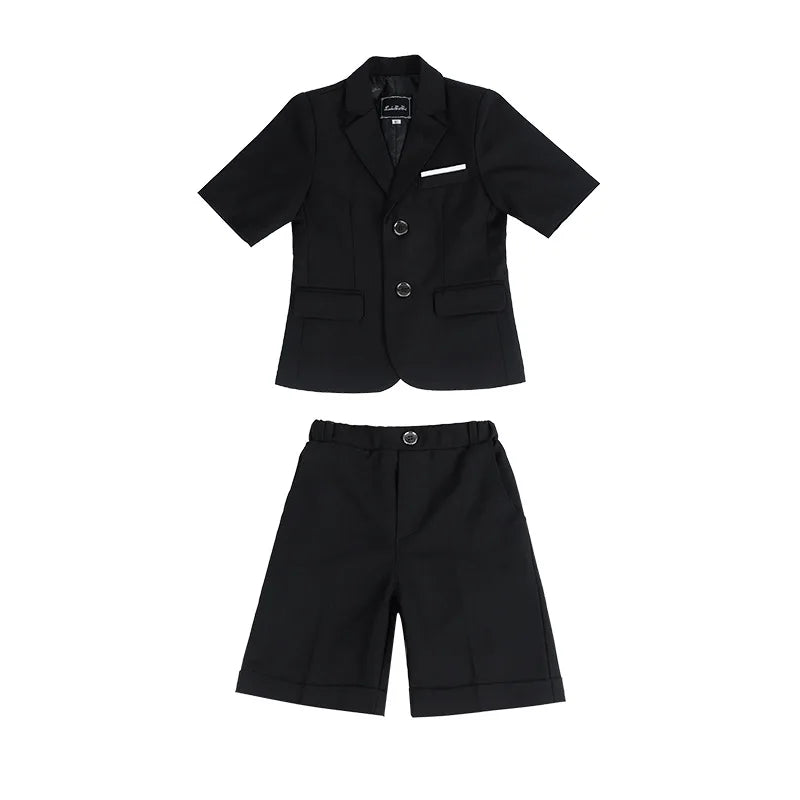 Flower Boys Black Wedding Suit Set | Kids Formal 3PC Jacket Vest Pants | Birthday, Graduation, and Performance Costume Short Sleeve