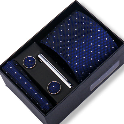 100% Silk Ties Gift Box Set – Designer Jacquard Necktie, Hanky, Cufflink, and Tie Clip for Men B42