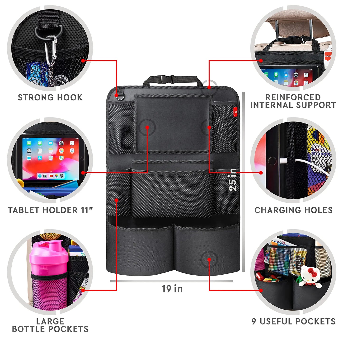 2-Pack Backseat Car Organizer with Kick Mats & Touchscreen Tablet Holder