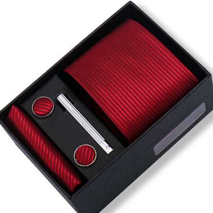 100% Silk Ties Gift Box Set – Designer Jacquard Necktie, Hanky, Cufflink, and Tie Clip for Men B51