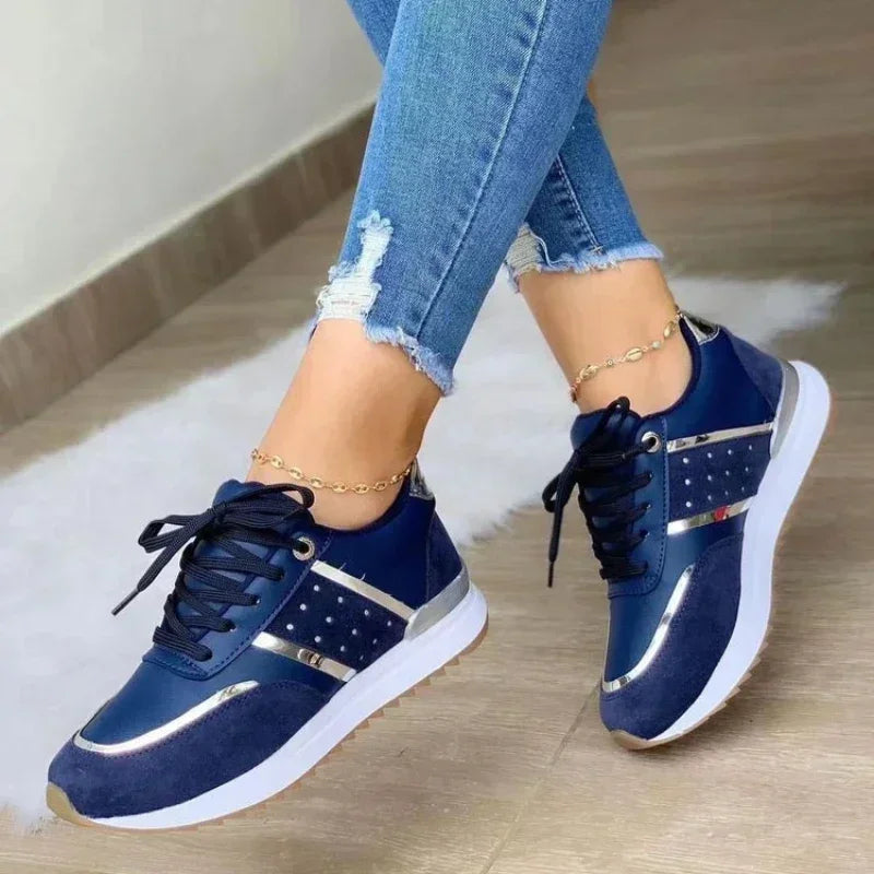 2024 Women's Lightweight Mesh Sneakers Lace Up Flat Shoes Classic Zapatillas De Mujer C-blue-women-shoes