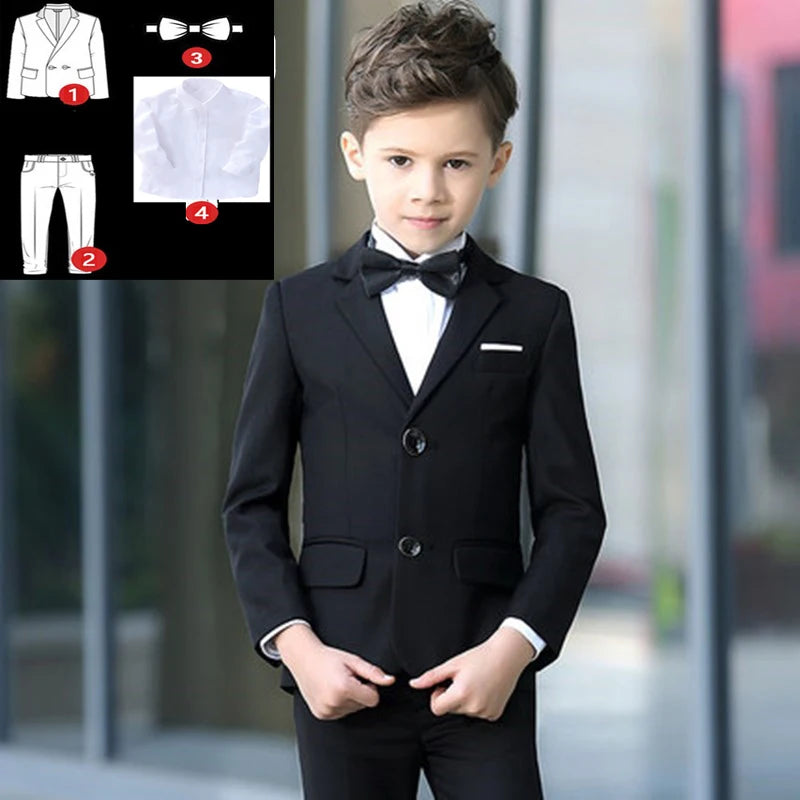 Boys' Formal Suit for Weddings: White Party Blazer, Pants, Baptism Outfit, and Teen Prom Tuxedo Set. Coat Shirt Pants Tie