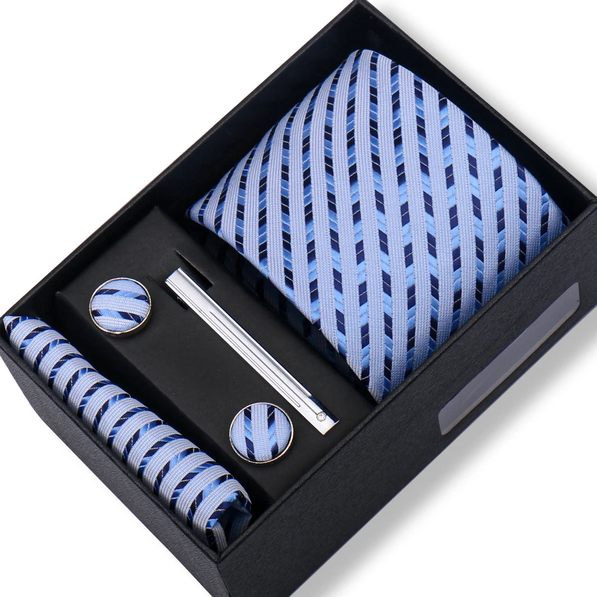 100% Silk Ties Gift Box Set – Designer Jacquard Necktie, Hanky, Cufflink, and Tie Clip for Men B36