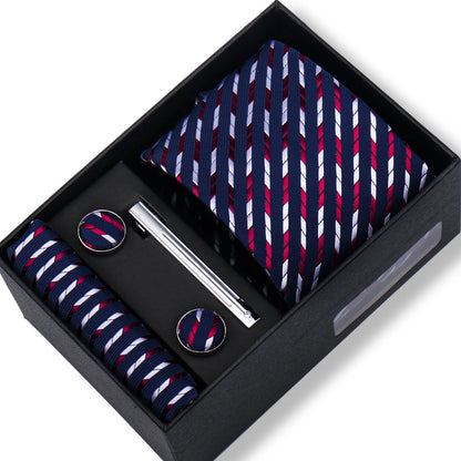 100% Silk Ties Gift Box Set – Designer Jacquard Necktie, Hanky, Cufflink, and Tie Clip for Men B37