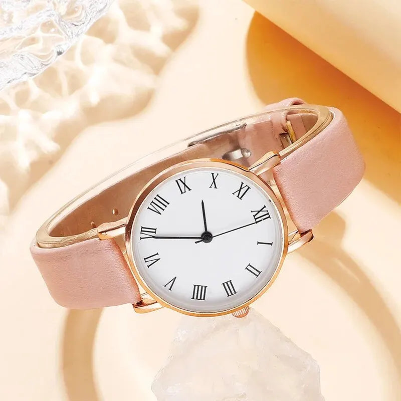 Luxury Women's Quartz Watch & Fashion Bracelet Set | Elegant Leather Analog Wristwatch | Perfect Holiday Gifts