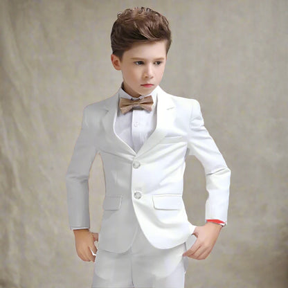 Boys' Formal Suit for Weddings: White Party Blazer, Pants, Baptism Outfit, and Teen Prom Tuxedo Set.