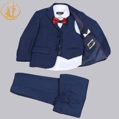 Boys 3-Piece Formal Suit for Weddings & Parties | Spring Autumn Host Costume | Blue Blazer, Vest & Pants Set | Sizes 7-13Y