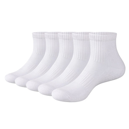 YUEDGE Mens Socks Cotton Cushioned Mid Crew Socks For Hiking Running Sport Work(5 Pairs / Pack) New White