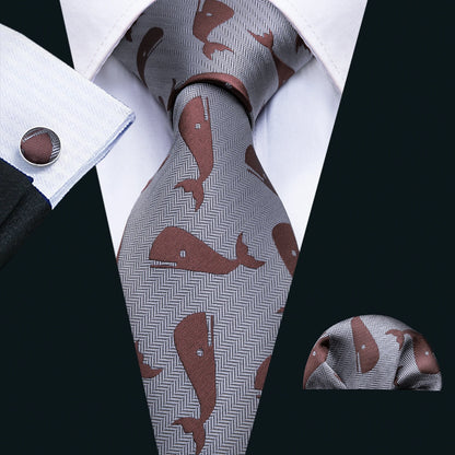 Men's Navy Gold Dinosaur Pattern Necktie Set | 8.5cm Silk Tie for Wedding & Business | Barry.Wang FA-5191 FA-5063