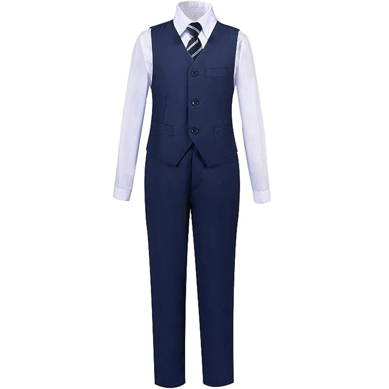 Boys' Slim Fit Black Navy Suits - Ring Bearer Outfit & Performance Costume for Children