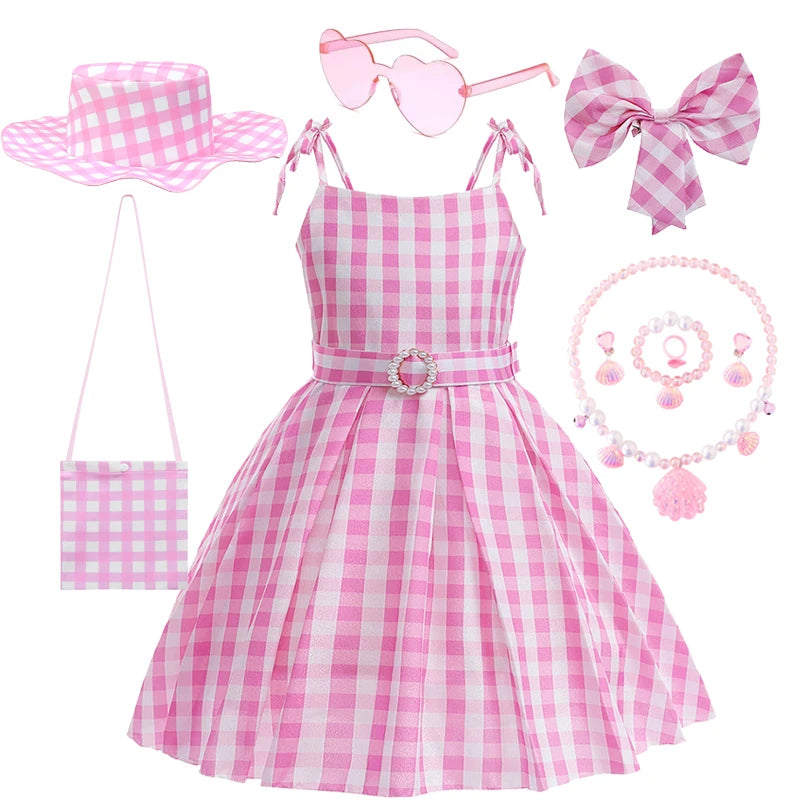 Kidswant Pink Plaid Sleeveless Princess Sundress | Summer Casual A-Line Dress for Girls | Children's Party & Casual Wear | 1-12Y Pink Sets 04