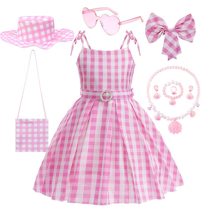 Kidswant Pink Plaid Sleeveless Princess Sundress | Summer Casual A-Line Dress for Girls | Children's Party & Casual Wear | 1-12Y Pink Sets 04