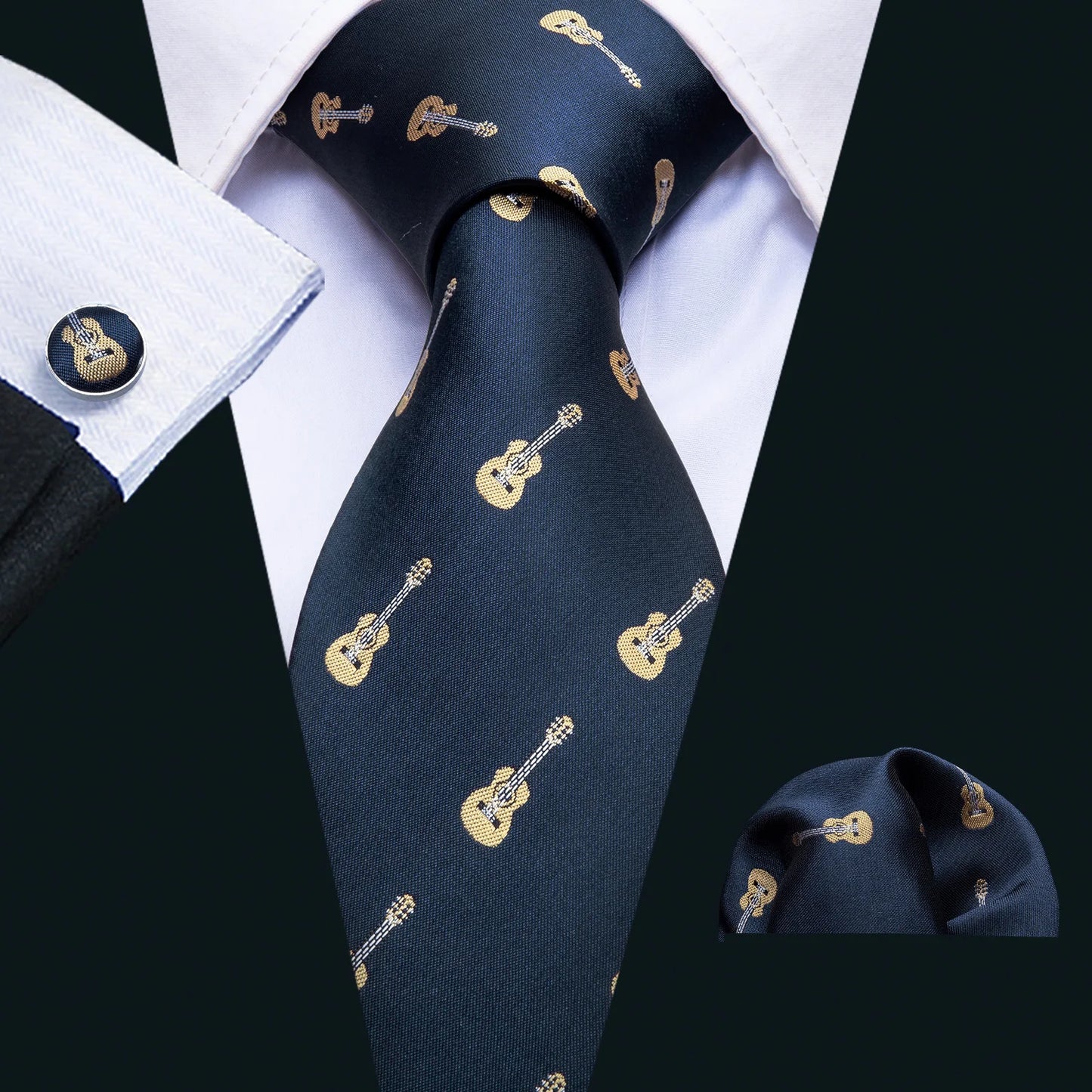 Men's Navy Gold Dinosaur Pattern Necktie Set | 8.5cm Silk Tie for Wedding & Business | Barry.Wang FA-5191 FA-5067