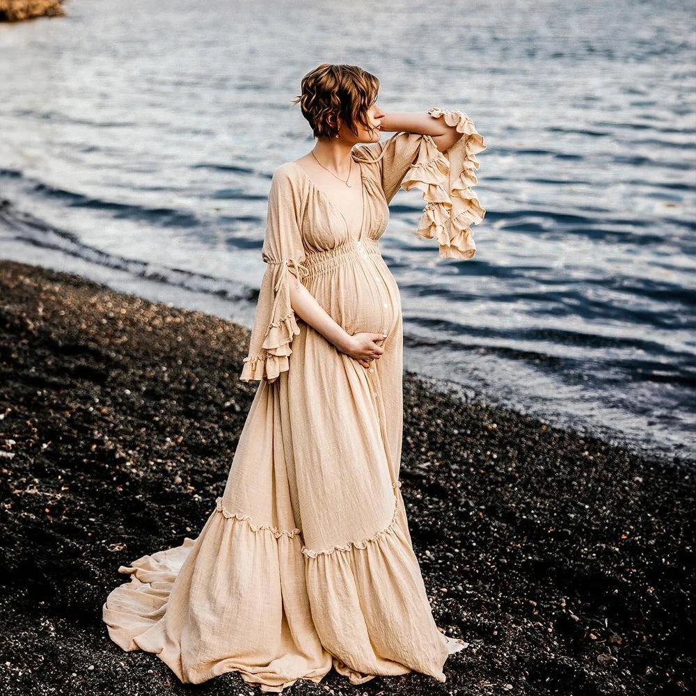 Bohemian Maternity Photography Dress with Flounce Edges