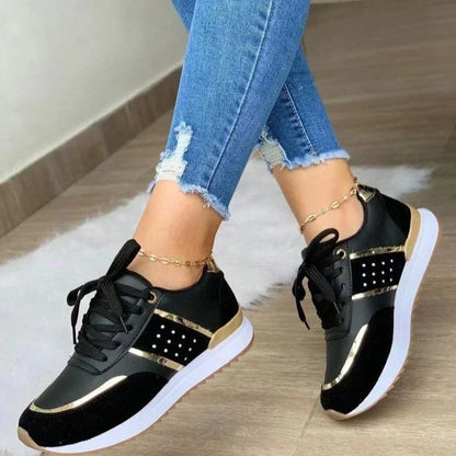 2024 Women's Lightweight Mesh Sneakers Lace Up Flat Shoes Classic Zapatillas De Mujer C-Black-women-shoes