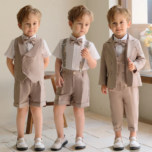 Children's Luxurious Khaki Photography Suit | Boys Formal Ceremony Costume for Birthdays, Weddings, and Performances